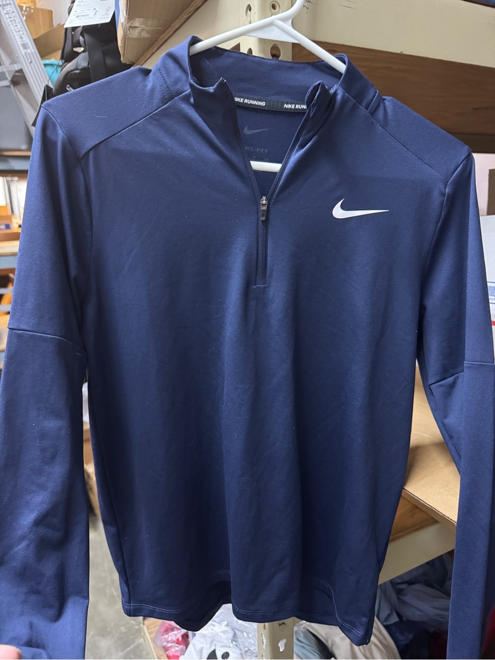 Nike Men's Navy Quarter-Zip Performance Top with White Swoosh